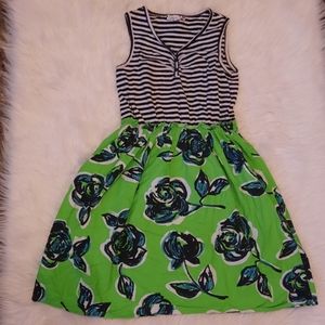 Speechless Striped & Floral Sketch Art Runched Midi Shift Dress